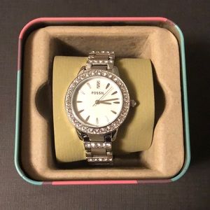 Fossil Link Watch in Silver